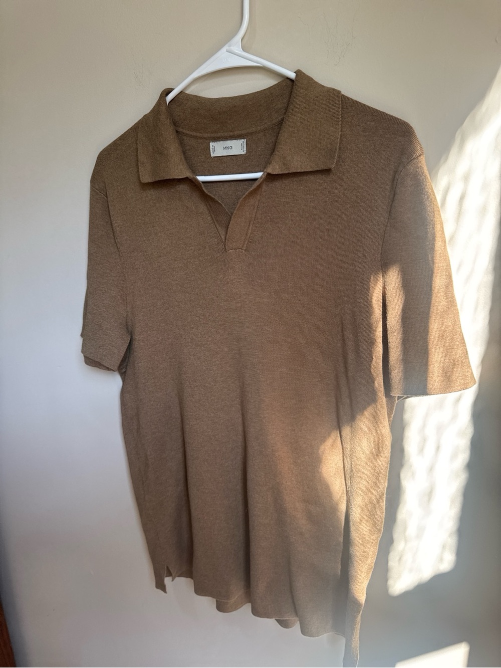 Mango Men's Short-Sleeve Polo in Warm Brown